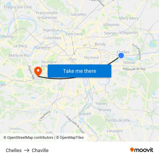 Chelles to Chaville map