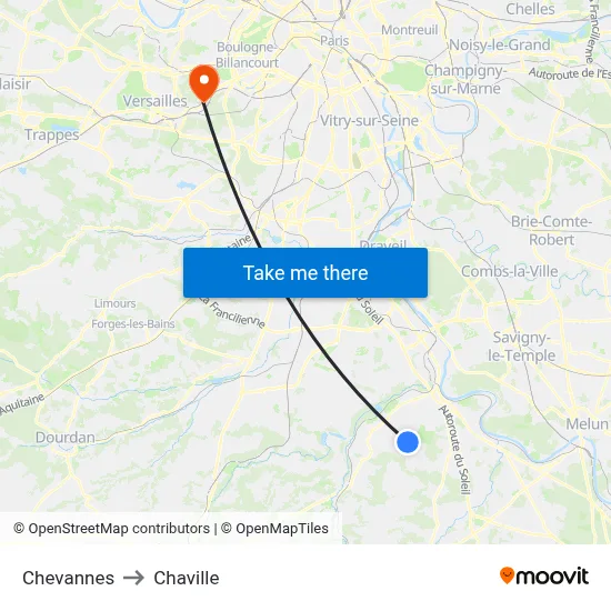 Chevannes to Chaville map