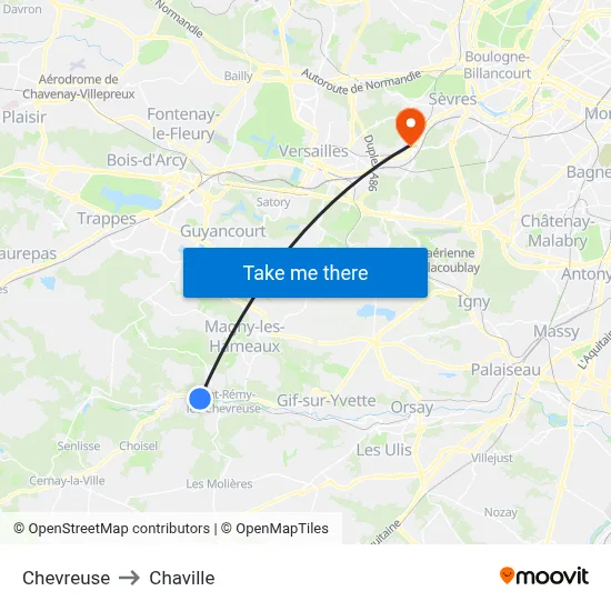 Chevreuse to Chaville map