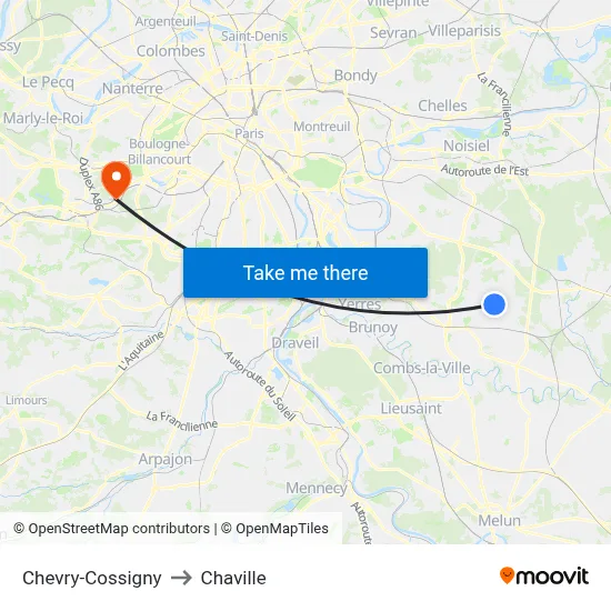Chevry-Cossigny to Chaville map