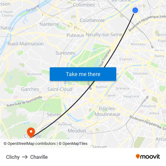 Clichy to Chaville map