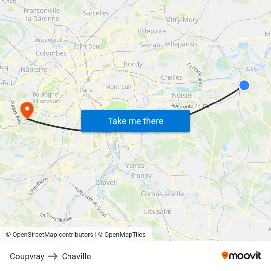 Coupvray to Chaville map