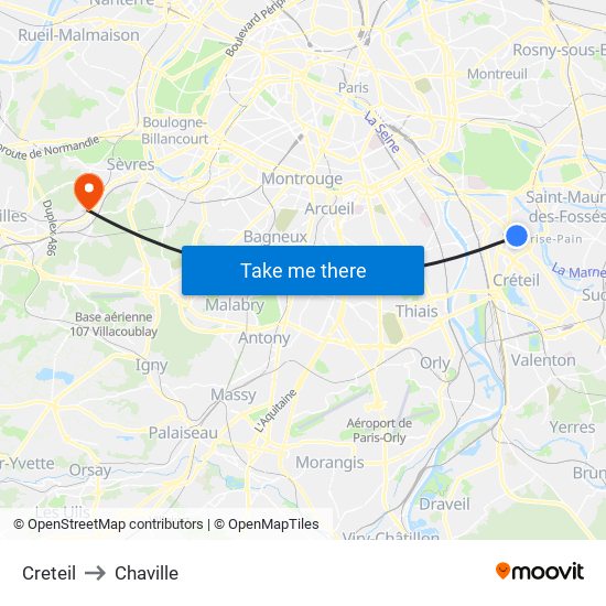 Creteil to Chaville map