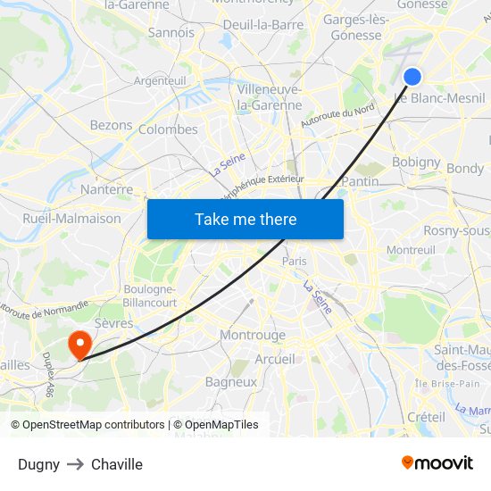 Dugny to Chaville map