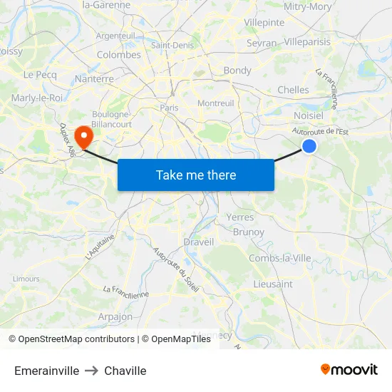 Emerainville to Chaville map