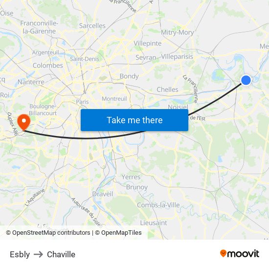 Esbly to Chaville map