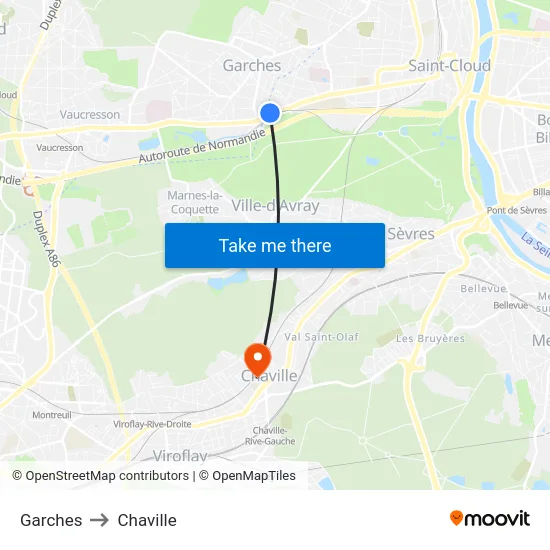 Garches to Chaville map