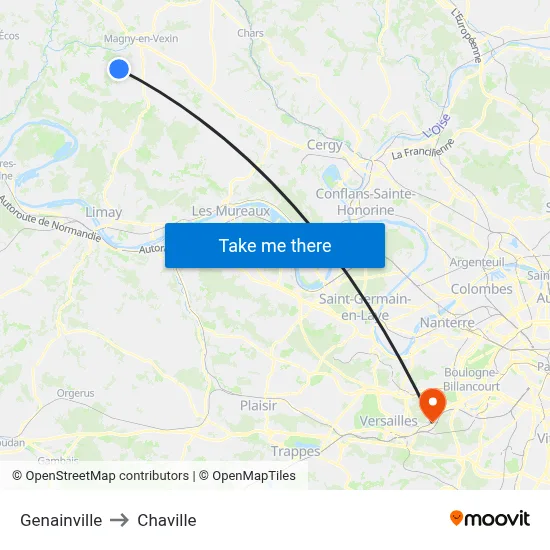 Genainville to Chaville map