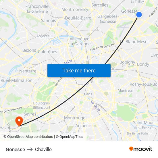 Gonesse to Chaville map