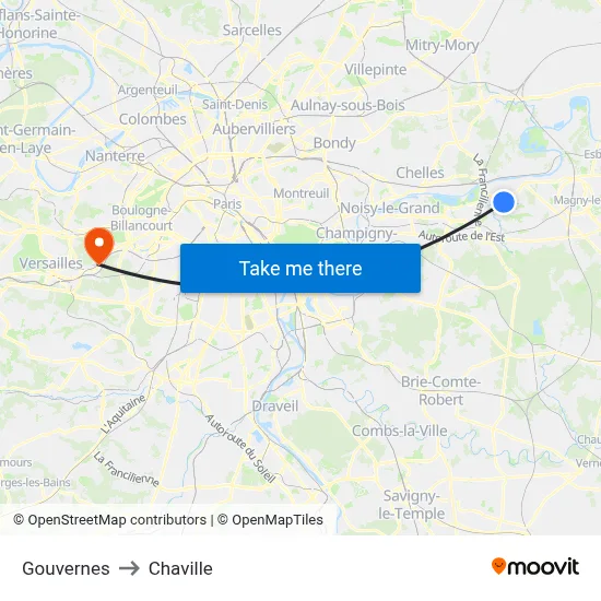 Gouvernes to Chaville map