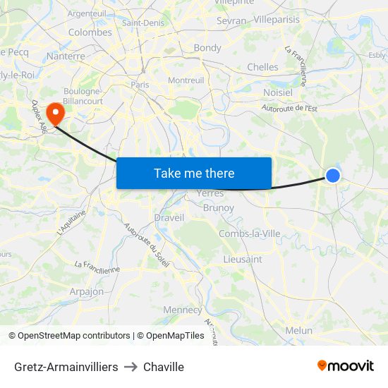 Gretz-Armainvilliers to Chaville map