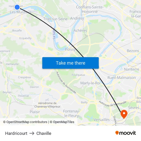 Hardricourt to Chaville map