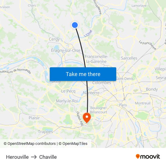 Herouville to Chaville map