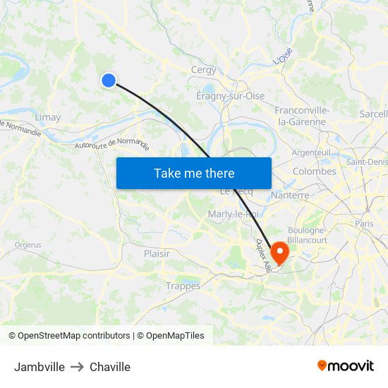 Jambville to Chaville map