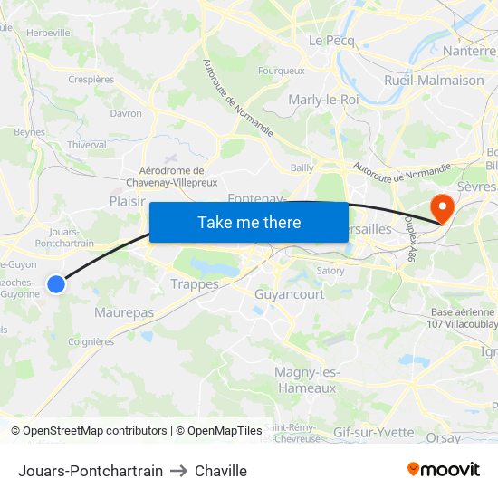 Jouars-Pontchartrain to Chaville map