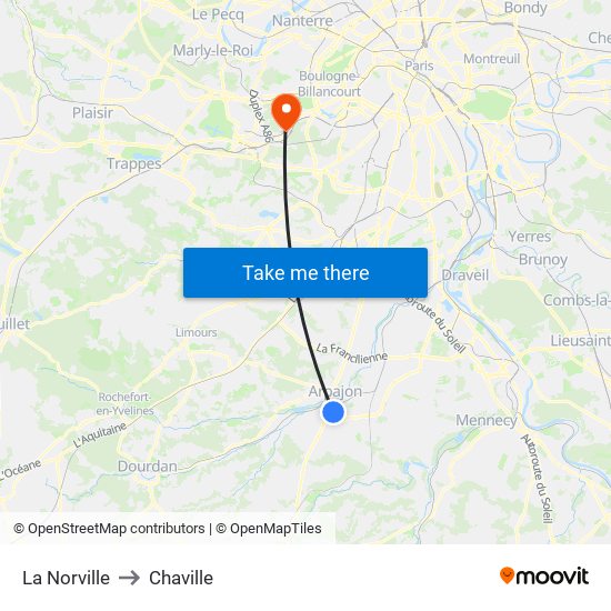 La Norville to Chaville map
