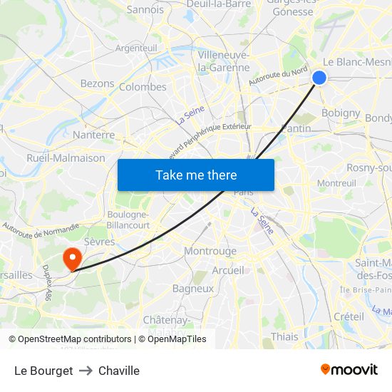 Le Bourget to Chaville map