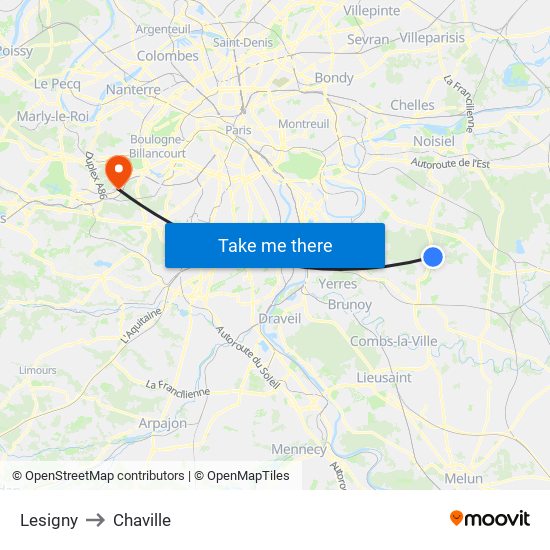 Lesigny to Chaville map
