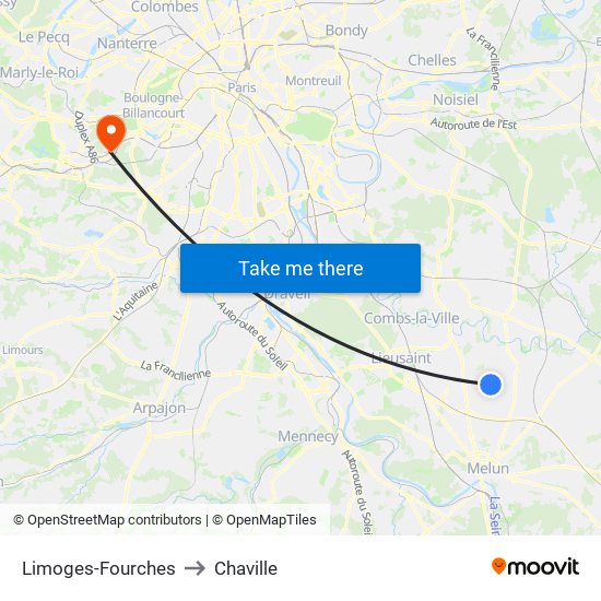 Limoges-Fourches to Chaville map