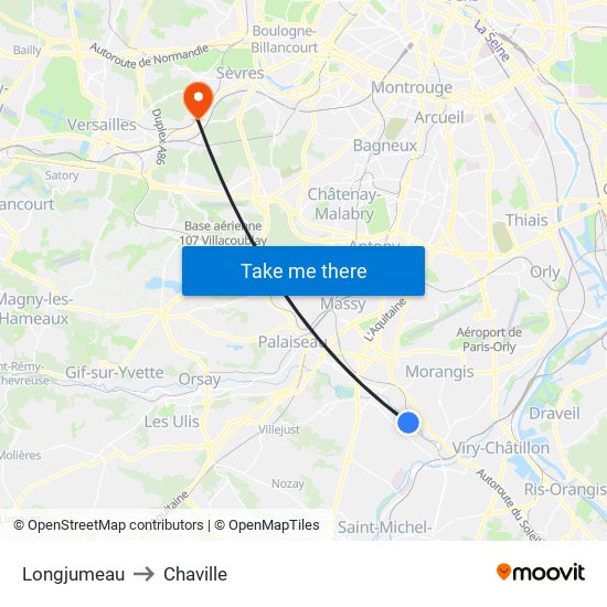Longjumeau to Chaville map