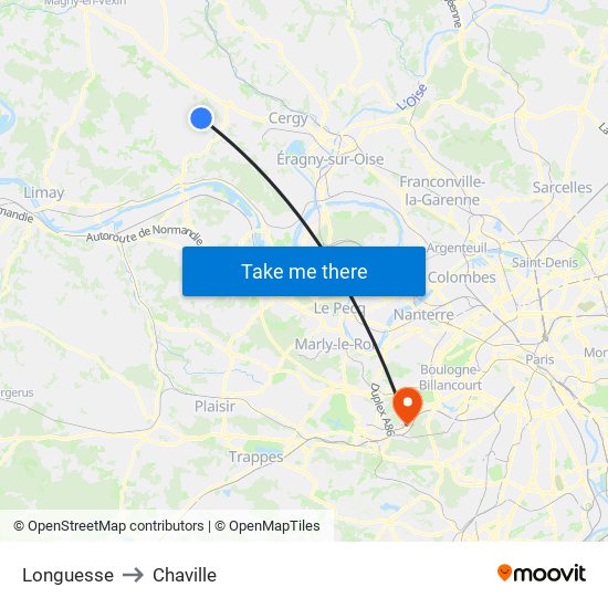 Longuesse to Chaville map