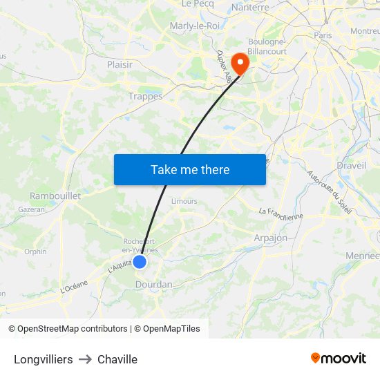 Longvilliers to Chaville map
