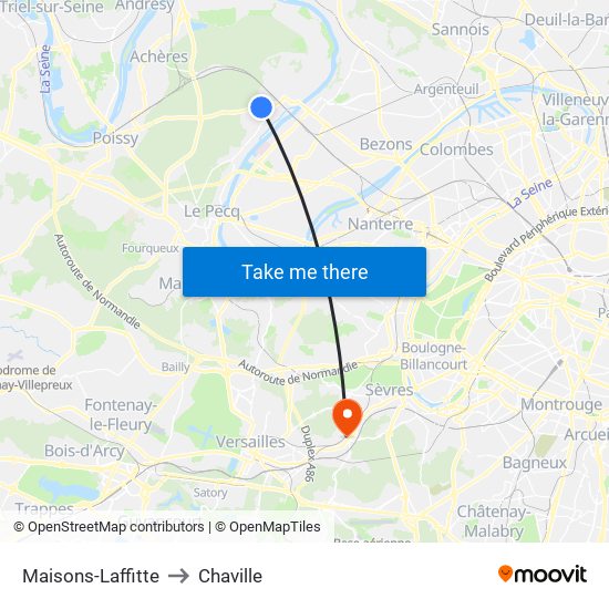 Maisons-Laffitte to Chaville map