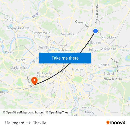 Mauregard to Chaville map