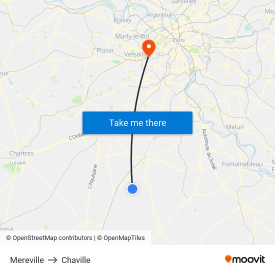 Mereville to Chaville map