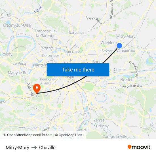 Mitry-Mory to Chaville map
