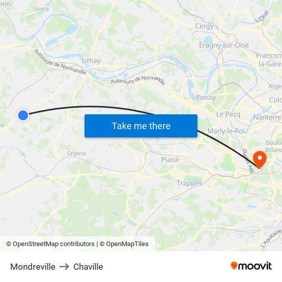 Mondreville to Chaville map