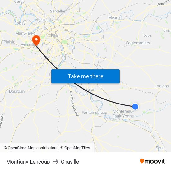 Montigny-Lencoup to Chaville map