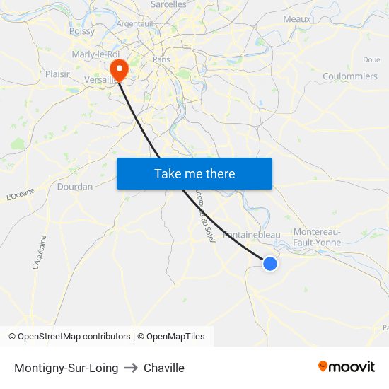 Montigny-Sur-Loing to Chaville map
