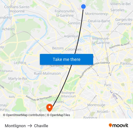 Montlignon to Chaville map