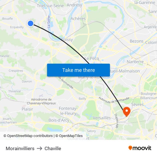 Morainvilliers to Chaville map