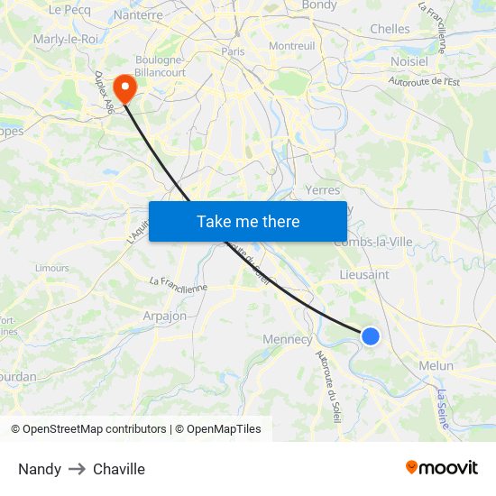 Nandy to Chaville map