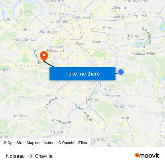 Noiseau to Chaville map
