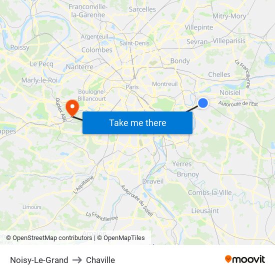 Noisy-Le-Grand to Chaville map