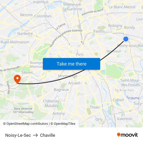 Noisy-Le-Sec to Chaville map