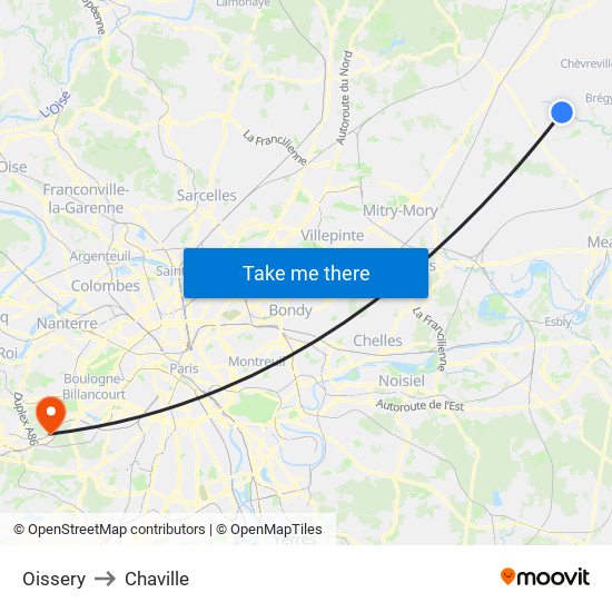 Oissery to Chaville map
