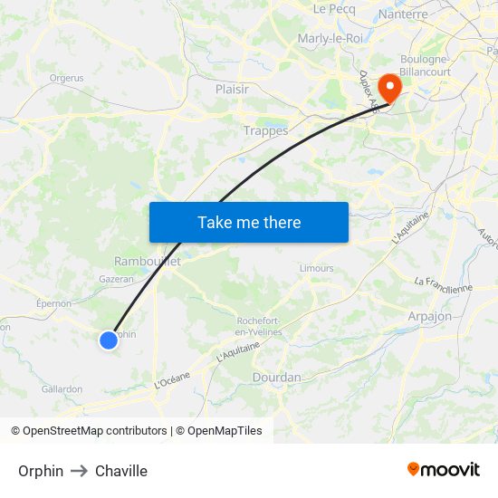 Orphin to Chaville map