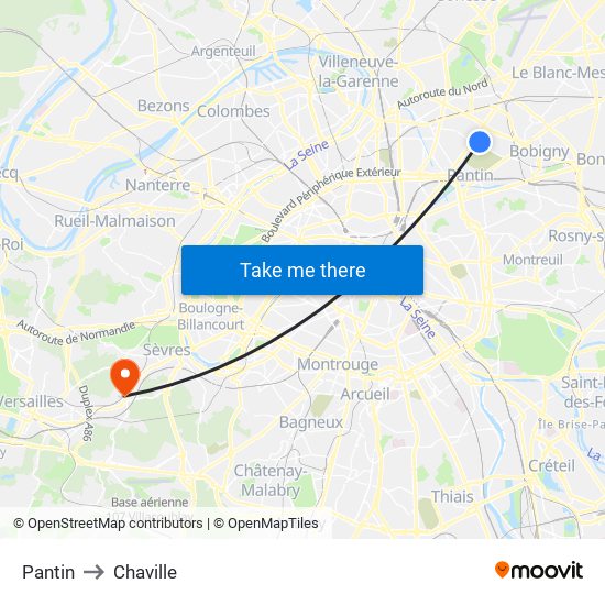 Pantin to Chaville map