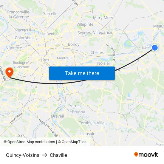 Quincy-Voisins to Chaville map