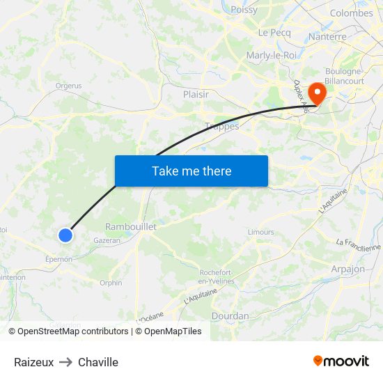 Raizeux to Chaville map