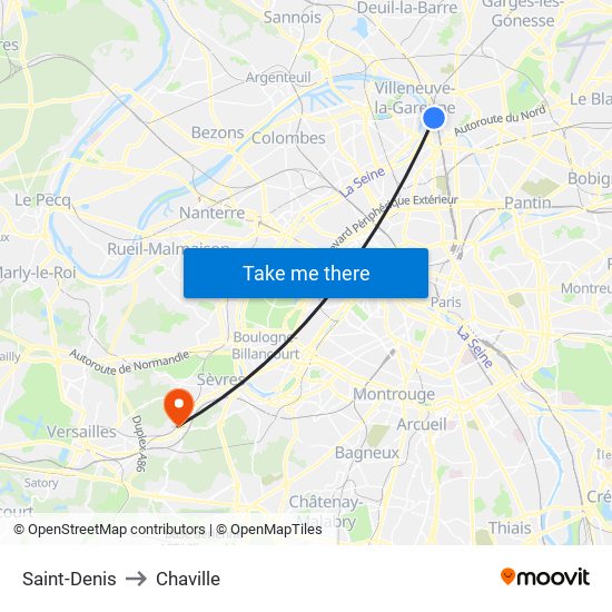 Saint-Denis to Chaville map