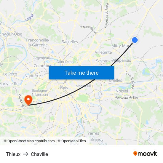 Thieux to Chaville map