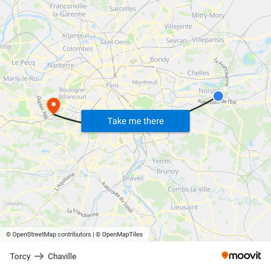 Torcy to Chaville map