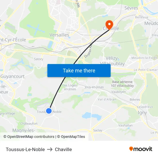 Toussus-Le-Noble to Chaville map