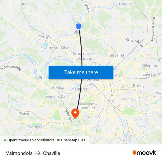 Valmondois to Chaville map