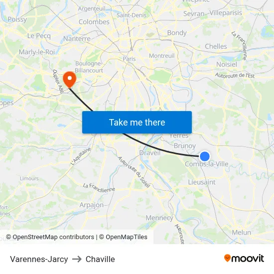 Varennes-Jarcy to Chaville map